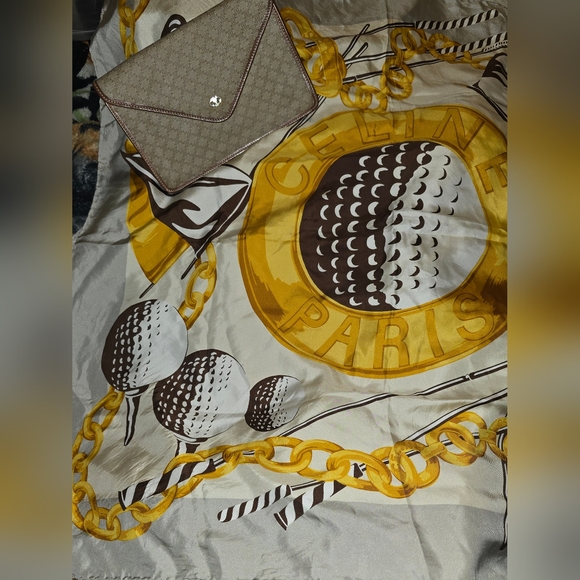 Celine Scarf 100% Silk and Celine Flap Wallet 2 PC Combo scarf is excellent Cond - Picture 1 of 11